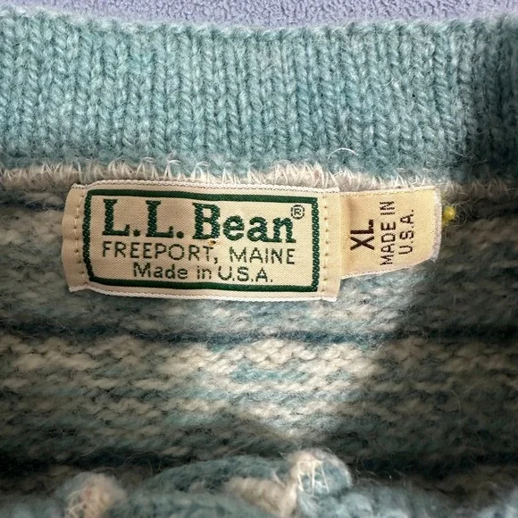 L.L. Bean Vintage Nordic Wool Cardigan Fair Isle Teal Cream Womens Size XL - Picture 5 of 10